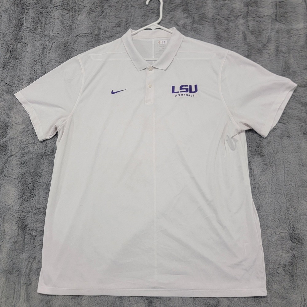 LSU Tigers Nike Team Issued Polo Shirt Mens 2XL (Fits XL) White NCAA Football